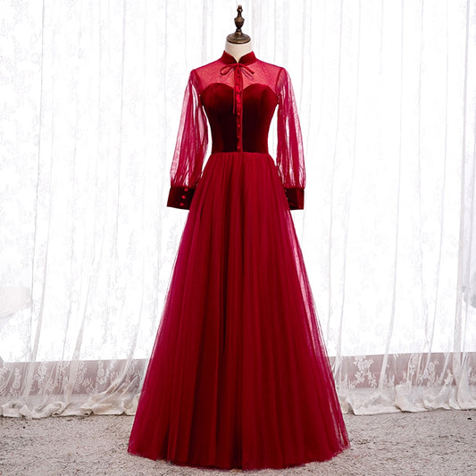 Toast bride 2020 new red long model thin usually can wear long-sleeved fairy temperament high-end evening dress girl.