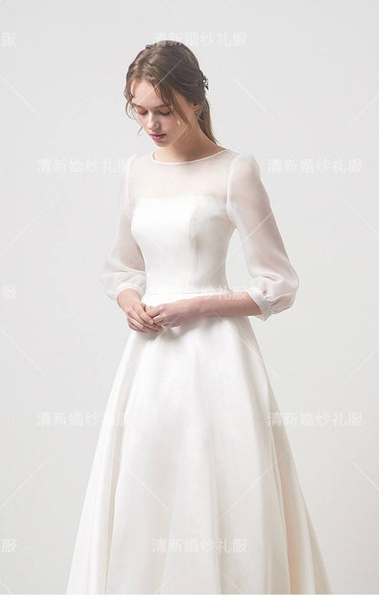 Elegant style fairy fan gentle light wedding temperament simple atmosphere bride wedding drag autumn and winter new beauty.
