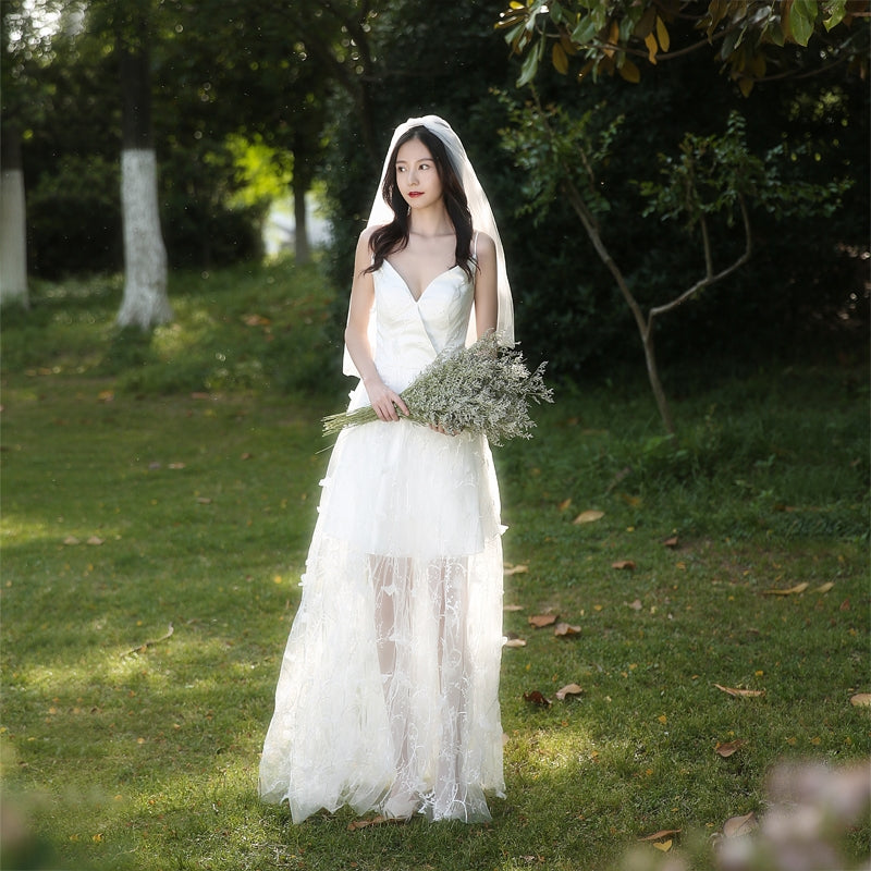 "White Fairy" travel shoot light wedding dress 2020 new summer Sen lace sling see-through skirt photo dress girl.