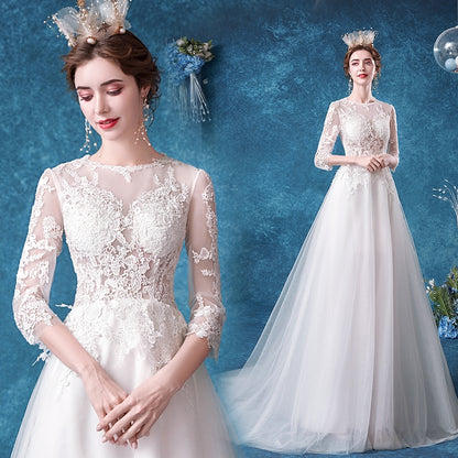 Angel wedding dress French elegant romantic princess bride long-sleeved large tail winter wedding dress 3666.