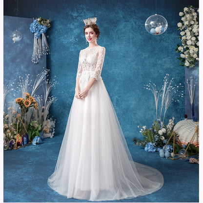 Angel wedding dress French elegant romantic princess bride long-sleeved large tail winter wedding dress 3666.