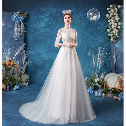 Angel wedding dress French elegant romantic princess bride long-sleeved large tail winter wedding dress 3666.