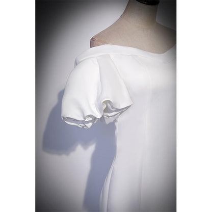 White Wedding Dress women's 2022 new fishtail high-end host dress long banquet elegant one-word shoulder